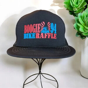 Vintage 90s Graphic Bike Raffle Spell Out SnapBack Baseball Hat Mad Hatter